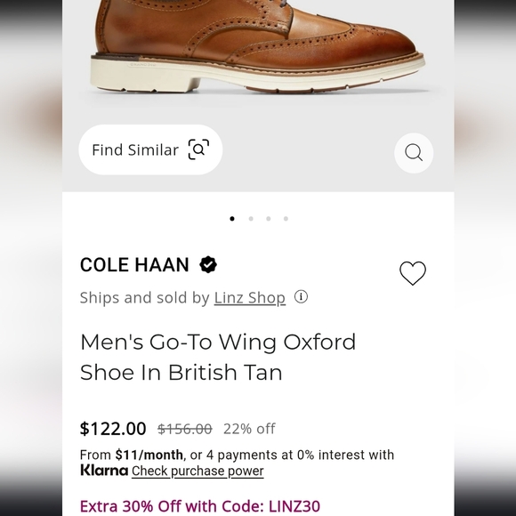 Cole Haan Wingtip Go To Oxford British Tan Brown Dress Casual Work Loafer Men 11 - Picture 3 of 9